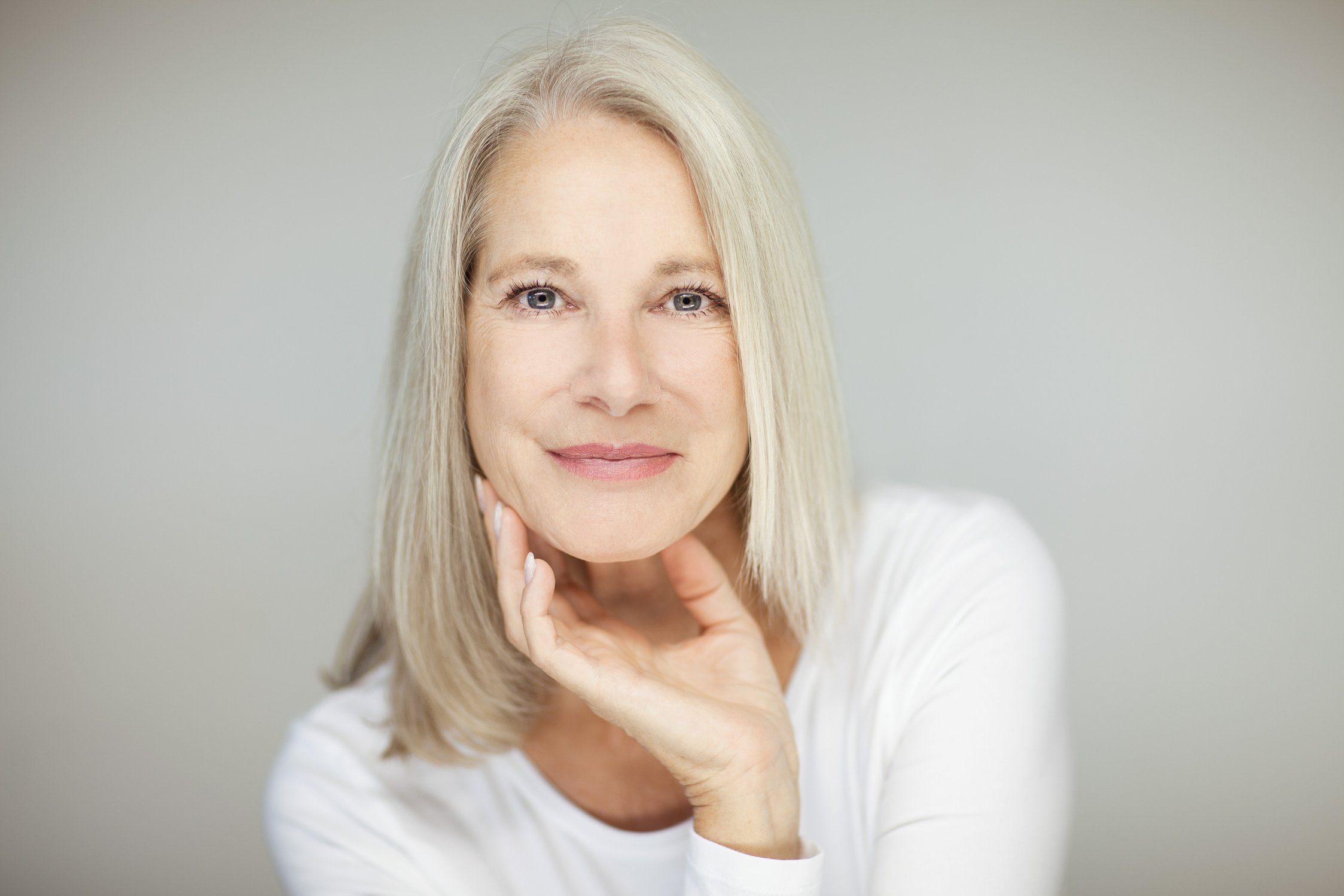 stunning beautiful and self confident best aged woman with grey hair